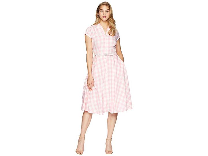 Unique Vintage Alexis Short Sleeve Swing Dress (pink Gingham) Women's Dress