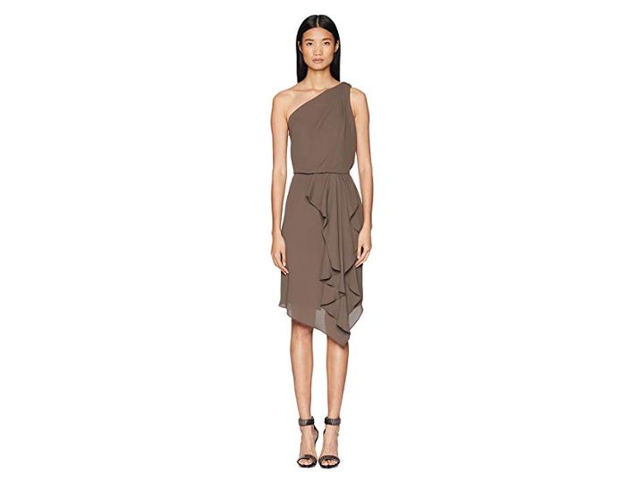 Halston Heritage One Shoulder Drape Detail Dress W/ Embellishment (sage) Women's Dress