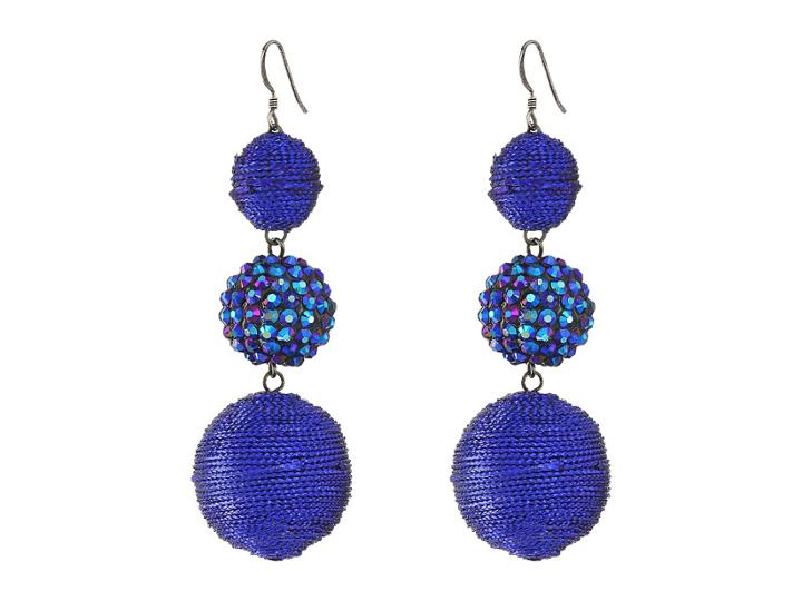 Kenneth Jay Lane Triple Graduated Blue Ball Fish Hook Ear End Balls Thread Wrap/center Sparkle Wire Earrings (blue) Earring