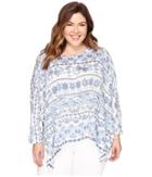 Nally & Millie Plus Size Blue/white Border Print Top (multi) Women's Clothing