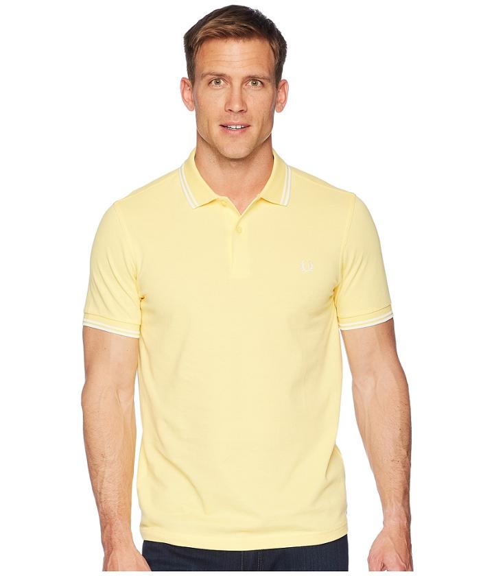 Fred Perry Twin Tipped Shirt (1964 Yellow/snow White) Men's Short Sleeve Knit