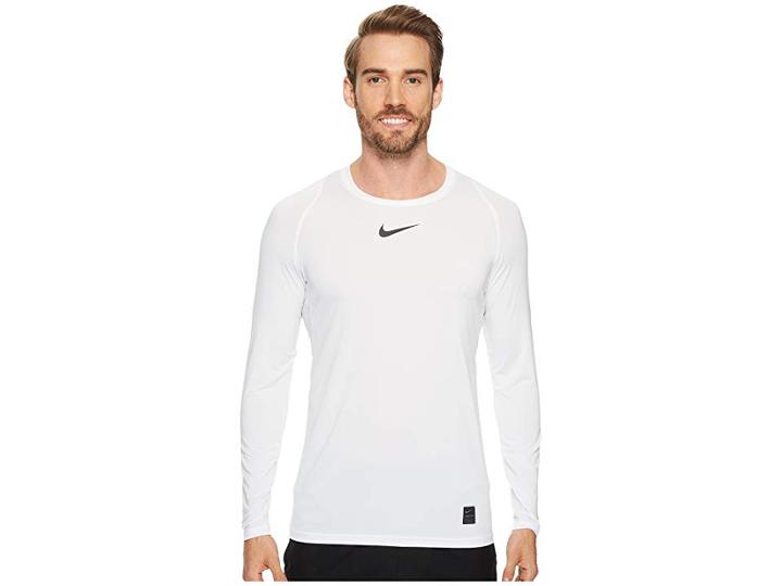 Nike Pro Fitted Long Sleeve Training Top (white/black/black) Men's Long Sleeve Pullover