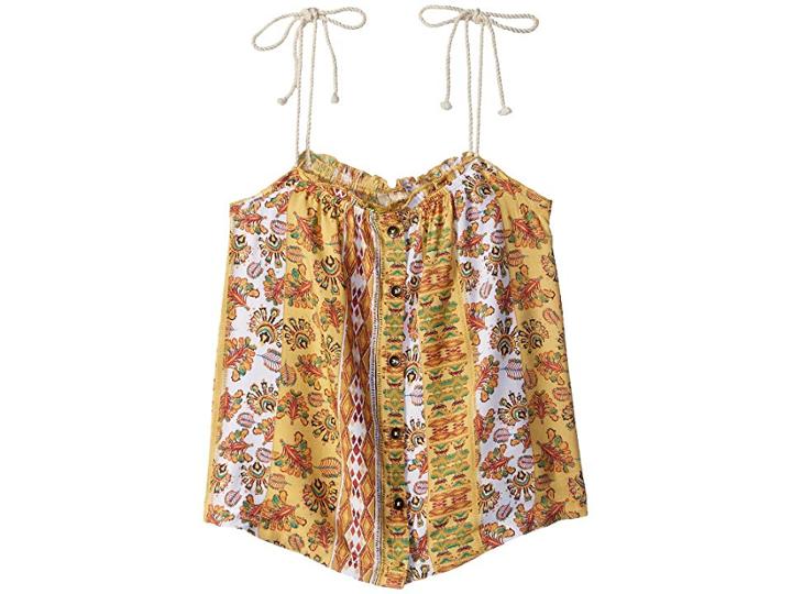 Roxy Kids Depths Of My Heart Printed Strappy Top (big Kids) (buff Yellow Girl Vertical Flowers) Girl's Sleeveless