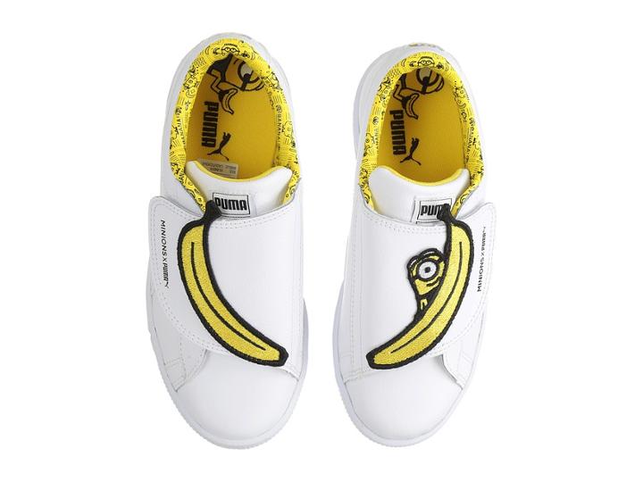 Puma Kids Minions Basket Wrap Statement Leather (little Kid) (puma White/puma White/minion Yellow) Kids Shoes