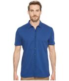 Perry Ellis Short Sleeve Stretch Solid Jacquard Shirt (bright Sapphire) Men's Clothing