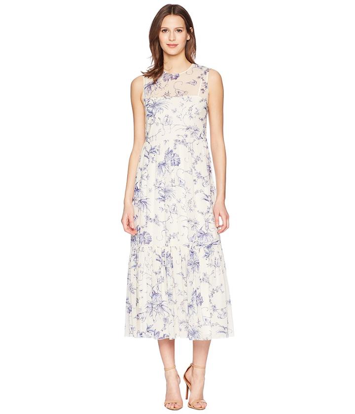 Red Valentino Silk Stretch Muslin Monkey Toile De Jouy Print Dress (avorio) Women's Dress