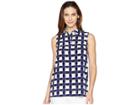 Ellen Tracy Sleeveless Boyfriend Shirt (painterly Plaid/cadet Blue Combo) Women's Blouse