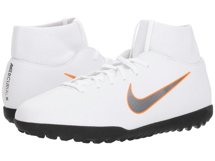 Nike Superflyx 6 Club Tf (white/metallic Cool Grey/total Orange) Men's Soccer Shoes