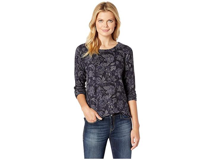 Nally & Millie Blue Vintage Floral Print Top (multi) Women's Clothing