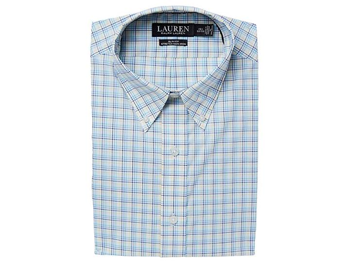 Lauren Ralph Lauren Stretch Slim Fit No-iron Plaid Dress Shirt (blue/navy Multi) Men's Long Sleeve Button Up