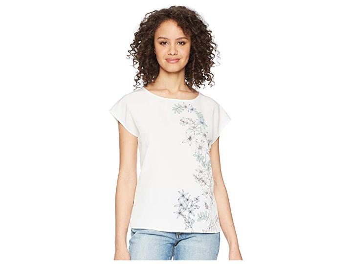 Vince Camuto Extend Shoulder Botanical Floral Print Blouse (new Ivory) Women's Blouse