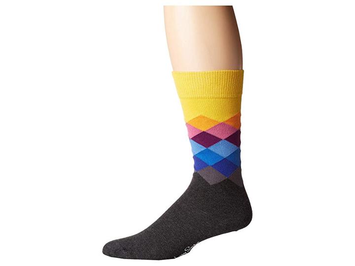 Happy Socks Faded Diamond Socks (gray/orange) Men's Crew Cut Socks Shoes