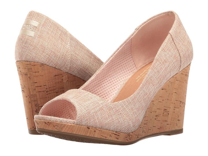 Toms Stella Wedge (pale Pink Lurex Woven) Women's Wedge Shoes