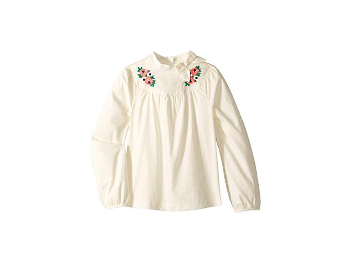 Janie And Jack Tie Neck Blouse (toddler/little Kids/big Kids) (white Flower Embroidered) Girl's Blouse