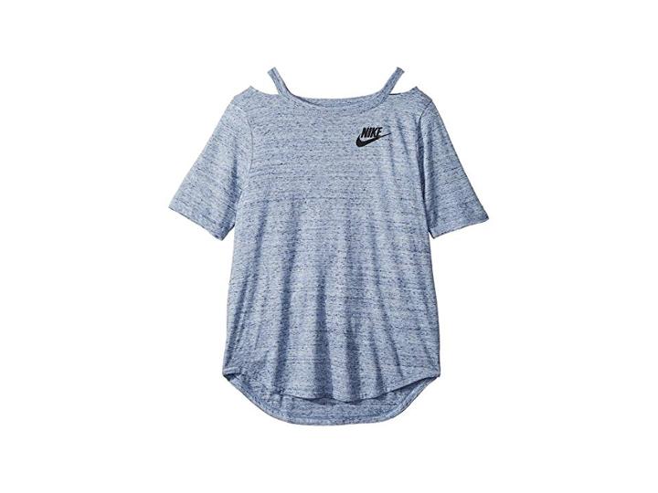 Nike Kids Nsw Short Sleeve Top (little Kids/big Kids) (ashen Slate/heather/black) Girl's Clothing