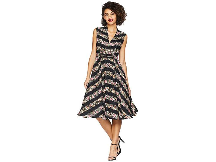 Unique Vintage De Carlo Swing Dress (black Floral) Women's Dress