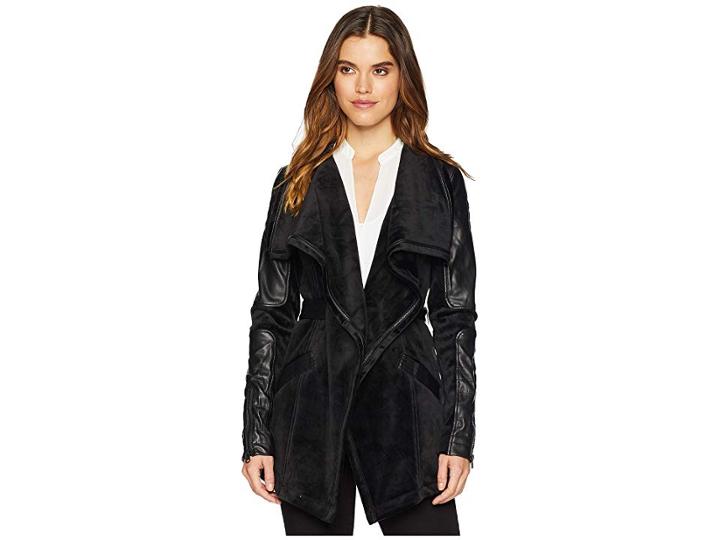 Blanc Noir Drape Velour Jacket (black) Women's Coat