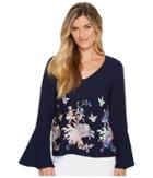 Karen Kane Embroidered Flare Sleeve Top (multi) Women's Clothing