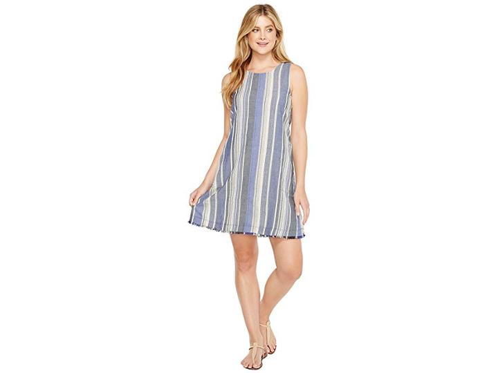 Dylan By True Grit Nautical Indigo Stripes Fringe A-line Dress (indigo) Women's Dress