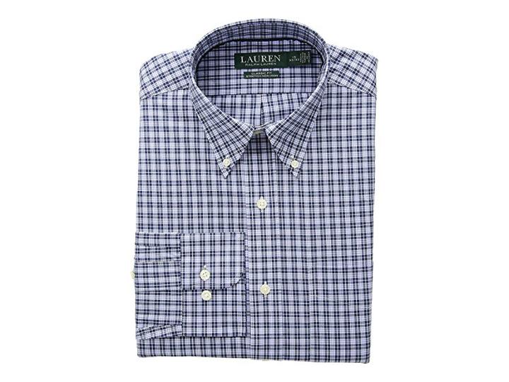 Lauren Ralph Lauren Classic Fit No-iron Plaid Cotton Dress Shirt (bleu Marin/bianca) Men's Long Sleeve Button Up
