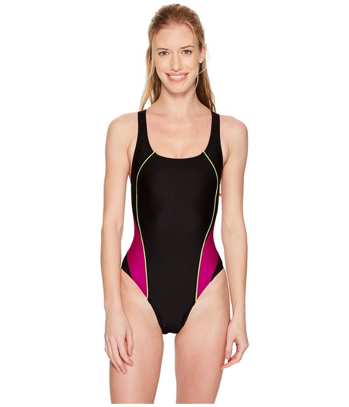 Speedo Solid Pro Lt Drop Back One-piece (black/lime) Women's Swimsuits One Piece
