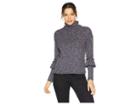 Two By Vince Camuto Melange Rib Mock Neck Tiered Ruffle Sleeve Top (classic Navy) Women's Clothing