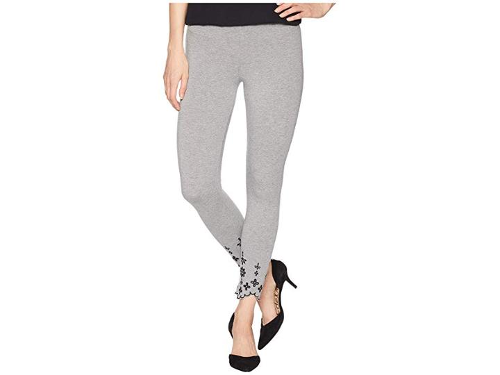 Hue Embroidered Hem Cotton Skimmer Leggings (grey Heather) Women's Casual Pants