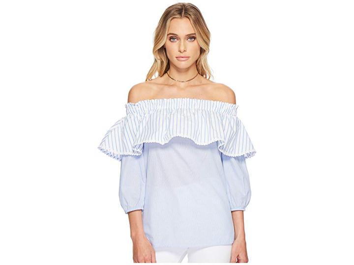 Kensie Double Stripe Top Ks4k4672 (white Combo) Women's Clothing