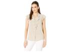 Calvin Klein Ruffle Short Sleeve Top (khaki) Women's Clothing