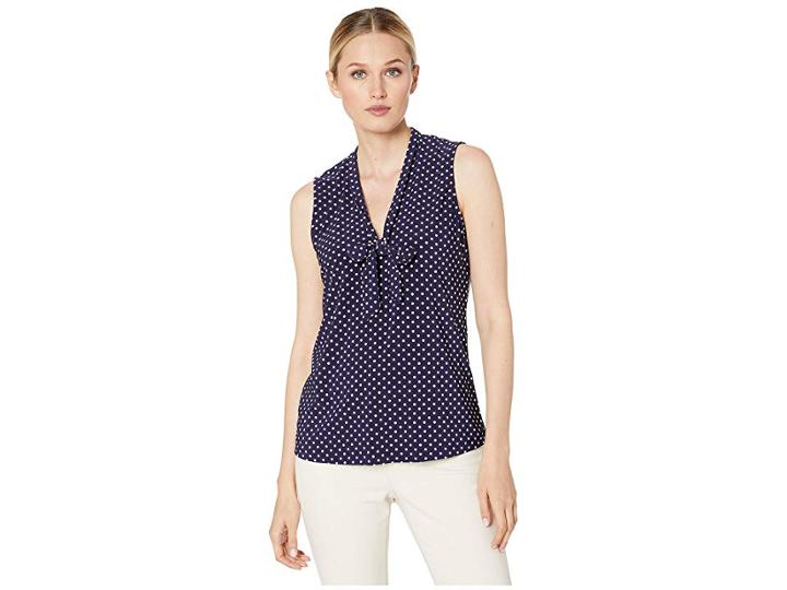 Anne Klein V-neck/tie Blouse (distant Mountain/anna White Combo) Women's Blouse