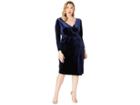 Unique Vintage Plus Size Velvet Long Sleeve Damsel Wiggle Dress (navy Blue) Women's Dress