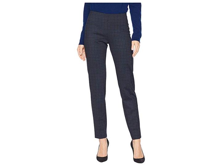 Elliott Lauren Modern Tartan Plaid Hidden Elastic Pull-on Ponte Pants (black/blue) Women's Casual Pants