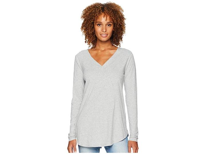 Mod-o-doc Classic Jersey Long Sleeve Seamed V-neck Tee (heather Grey) Women's T Shirt