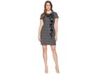 Calvin Klein Short Sleeve Flocked Plaid Dress Cd8c33pt (black/cream) Women's Dress