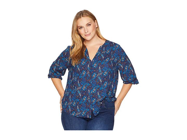 Nydj Plus Size Plus Size Pintuck Blouse (paisley Cove Peacoat) Women's Blouse