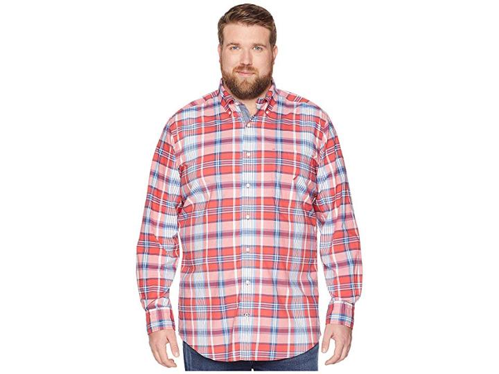 Nautica Big & Tall Big Tall Casual Plaid Shirt (sailor Red) Men's Long Sleeve Pullover