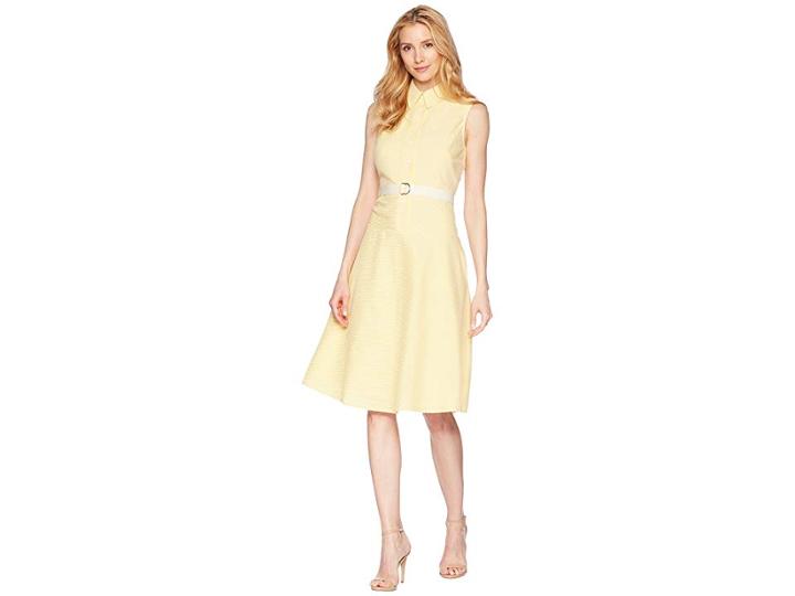 Donna Morgan Sleeveless Seersucker Drop Waist Shirtdress (sunny Yellow) Women's Dress