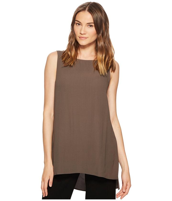 Eileen Fisher Bateau Neck Long Shell (rye) Women's Sleeveless