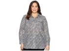 Lauren Ralph Lauren Plus Size Silk Cotton Voile Long Sleeve Shirt (polo Black/soft White) Women's Clothing