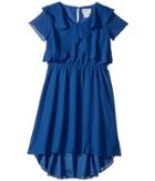Us Angels Flutter Sleeve Ruffle Front With Hi-lo (big Kids) (navy) Girl's Clothing