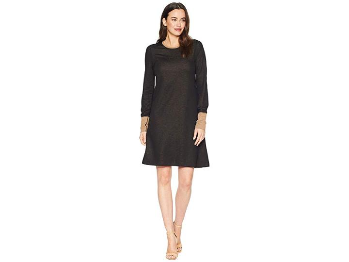 Three Dots Color Block Swing Dress (black/camel) Women's Dress