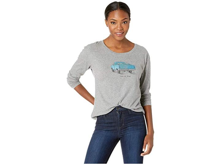 Life Is Good Truck Love Breezy Long Sleeve T-shirt (heather Gray) Women's T Shirt