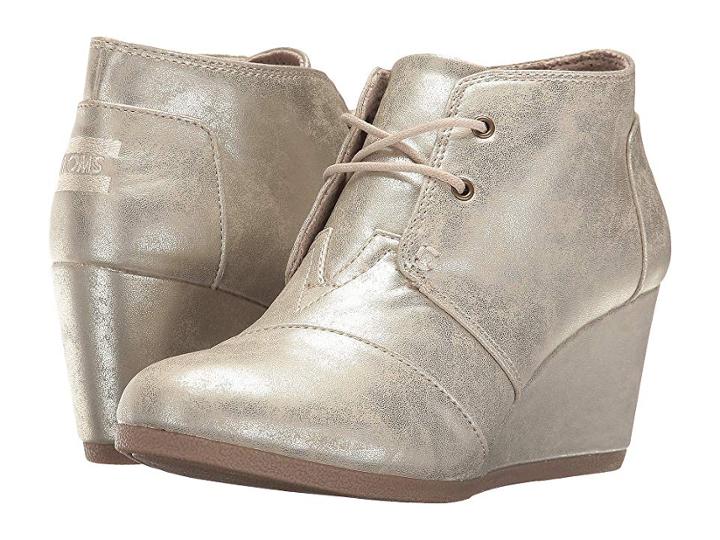 Toms Desert Wedge (white Gold Metallic Synthetic Leather) Women's Wedge Shoes