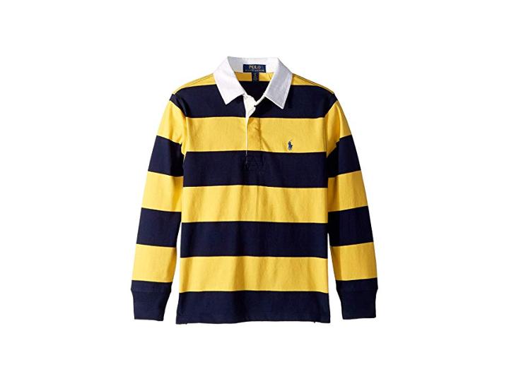 Polo Ralph Lauren Kids Striped Jersey Rugby Shirt (big Kids) (chrome Yellow Multi) Boy's Long Sleeve Pullover