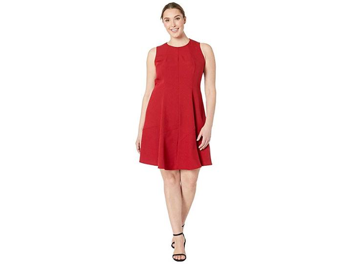 Anne Klein Plus Size Crepe Seamed Fit Flare Dress (titian Red) Women's Clothing