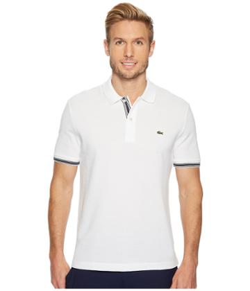 Lacoste Short Sleeve 'semi Fancy' Petit Pique 2 Wires Slim (white) Men's Short Sleeve Pullover