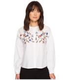 Two By Vince Camuto Long Sleeve Embroidered Bubble Sleeve Button Down Shirt (ultra White) Women's Long Sleeve Pullover
