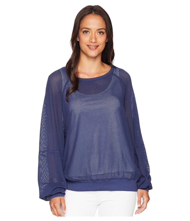 Michael Stars Mesh Long Sleeve Open Neck Sweatshirt (passport) Women's Sweatshirt