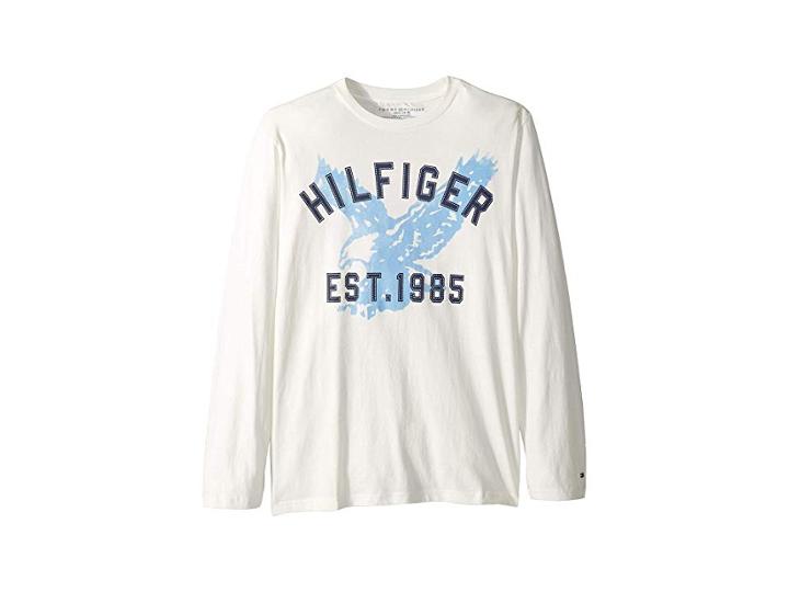 Tommy Hilfiger Kids Hilfiger Long Sleeve Crew Neck Shirt (big Kids) (snow White) Boy's Clothing