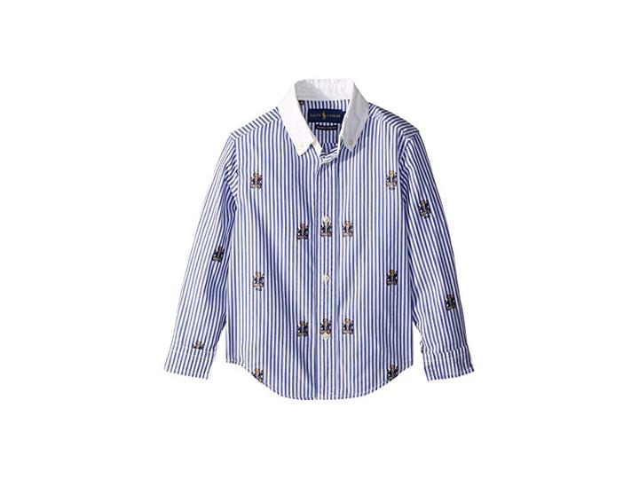 Polo Ralph Lauren Kids Polo Bear Stretch Cotton Shirt (toddler) (blue Multi) Boy's Long Sleeve Button Up